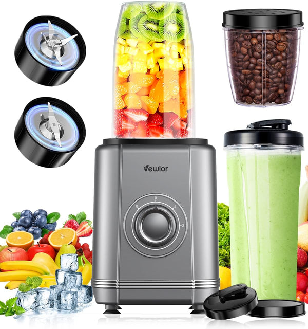 VEWIOR 1000W Blender for Shakes and Smoothies, Personal Blender with 6-Edge Blade, 22oz*2 BPA Free To-Go Cups, 3 Modes Control, Suitable for Kitchen, Ideal for Frozen Drinks, Sauces