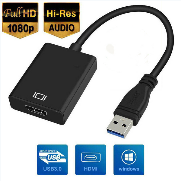 HD 1080P USB 3.0 to HDMI Video Cable Adapter PC Laptop HDTV LCD TV Converter BLK