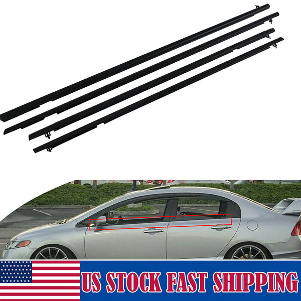 4PC Car Window Moulding Trim Weatherstrips Seal Fit For Honda Civic Sedan 06-11