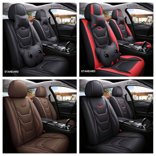 5 Seats Car Seat Covers Full Set Leather Front Rear Back Padded Universal Fit