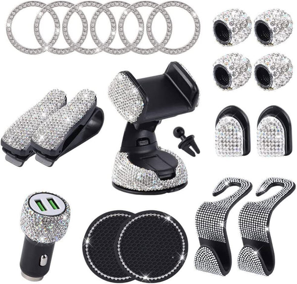 20PCS Universal Bling Rhinestone Car Interior Accessories Decor Set for Women