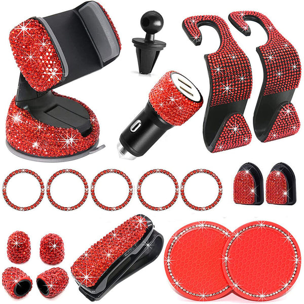 20PCS Red Bling Rhinestone Car Interior Exterior Decoration Phone Holder Mount