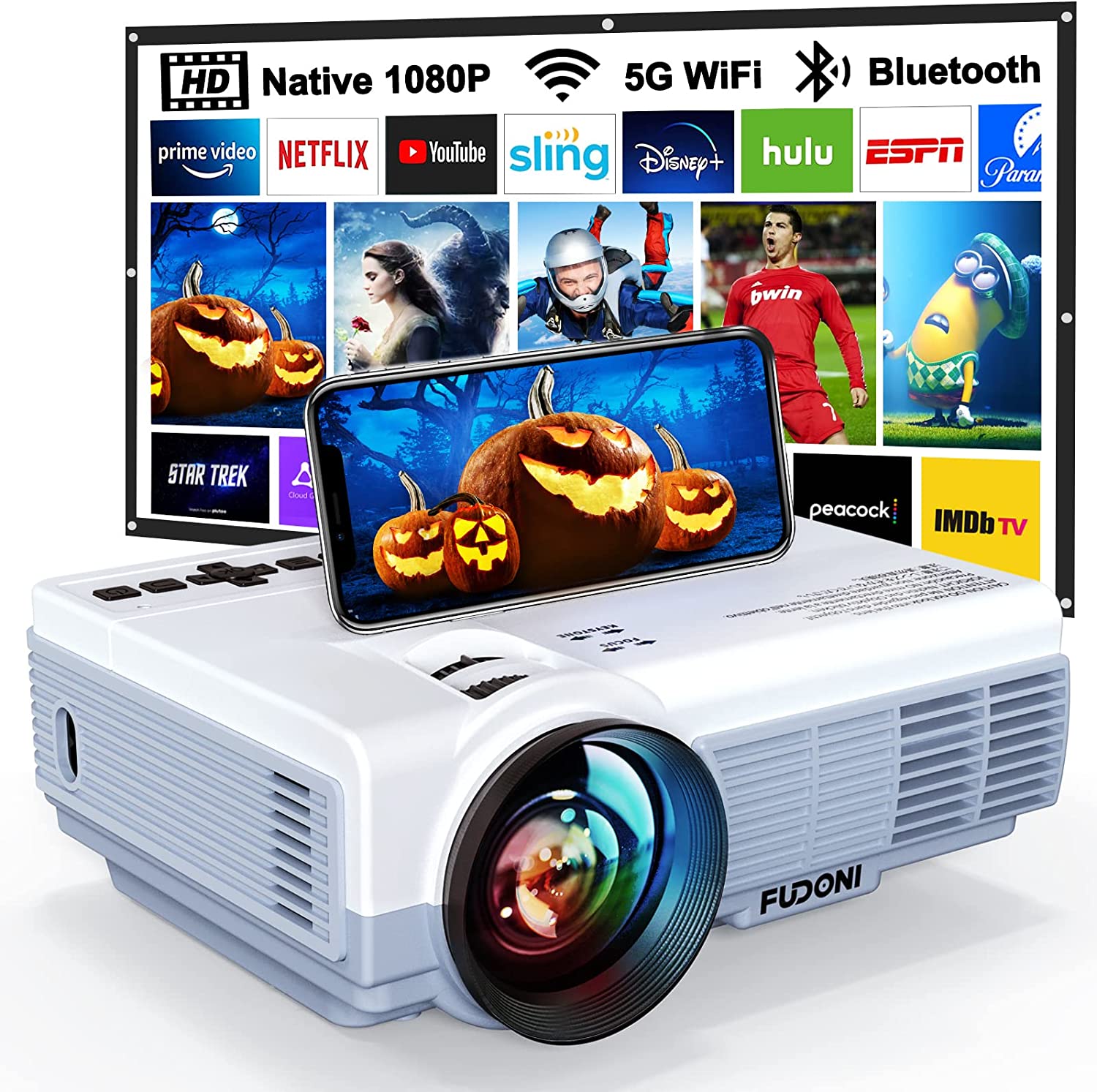 HD Projector with cheapest WiFi and Bluetooth- XOPPOX 1080P Native Video Projector