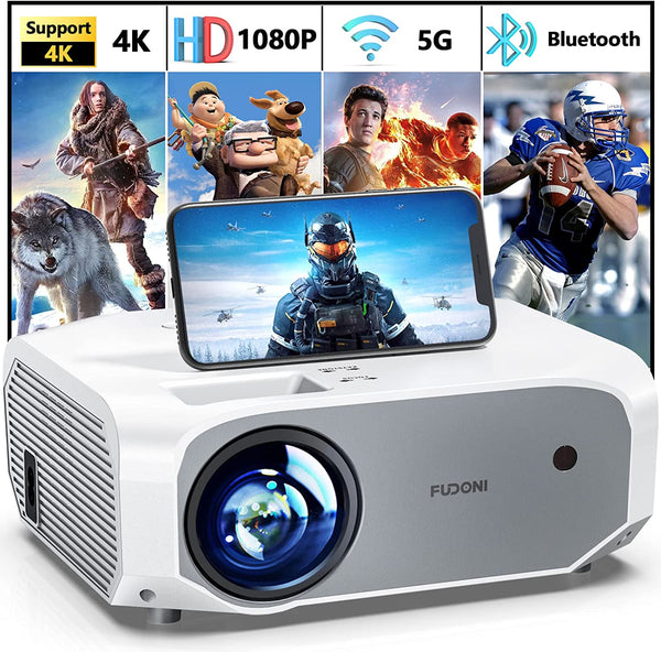 Native 1080P 5G WiFi Projector 4k Supported, FUDONI 10000L Portable Outdoor Projector with Screen