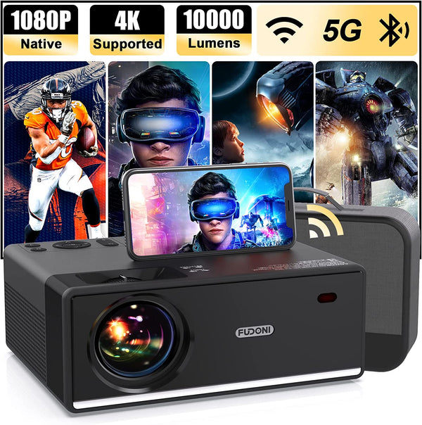 Projector with WiFi and Bluetooth, Projector 4K Support Native 1080P Projector, Black