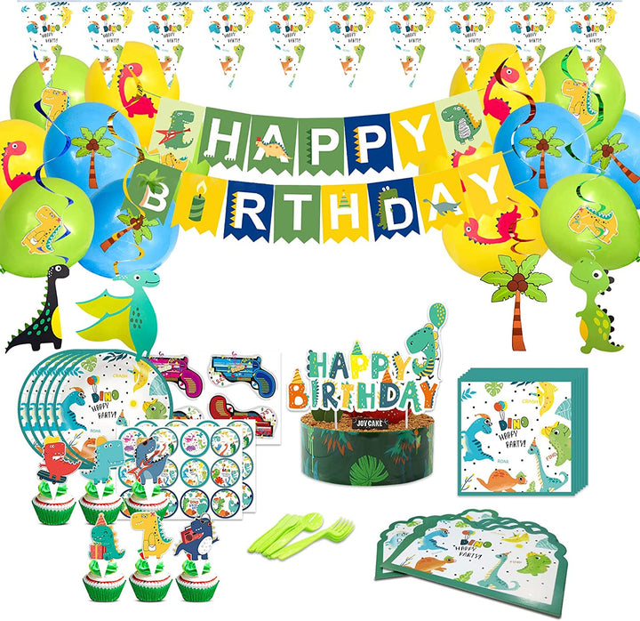 Dinosaur Party Supplies- Dinosaur Birthday Party Decorations, Includes 186pcs Decorations, Tableware, and Party Favors for 10 Guests Vewior