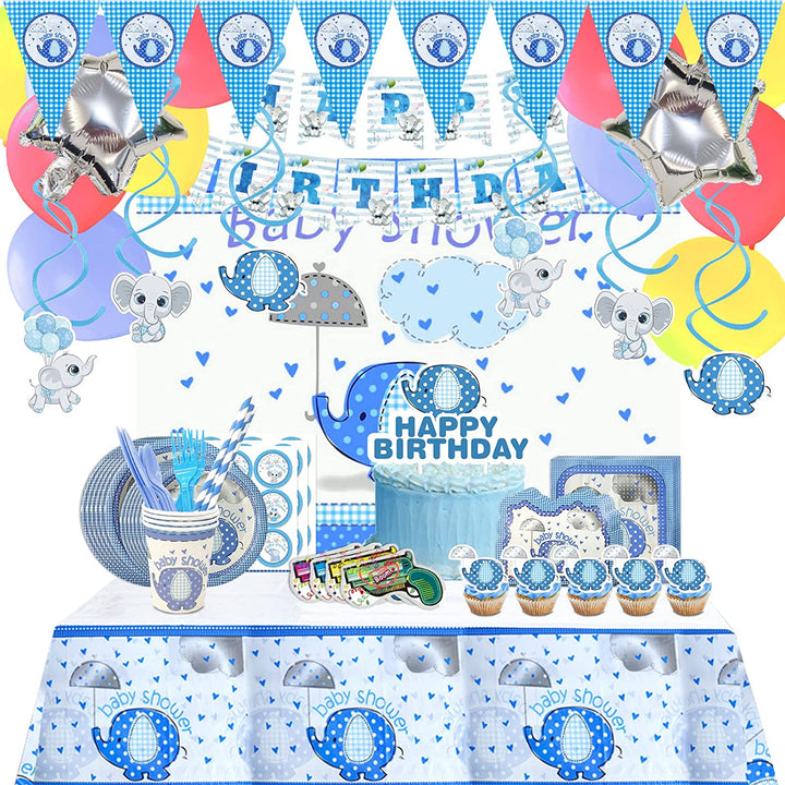 Blue Elephant Party Supplies- Blue Elephant Birthday Party Decorations, Includes 339pcs Decorations, Tableware, and Party Favors for 20 Guests Vewior