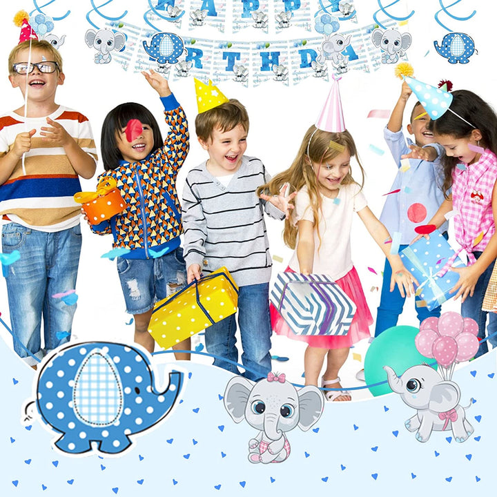 Blue Elephant Party Supplies- Blue Elephant Birthday Party Decorations, Includes 228pcs Decorations, Tableware, and Party Favors for 10 Guests Vewior