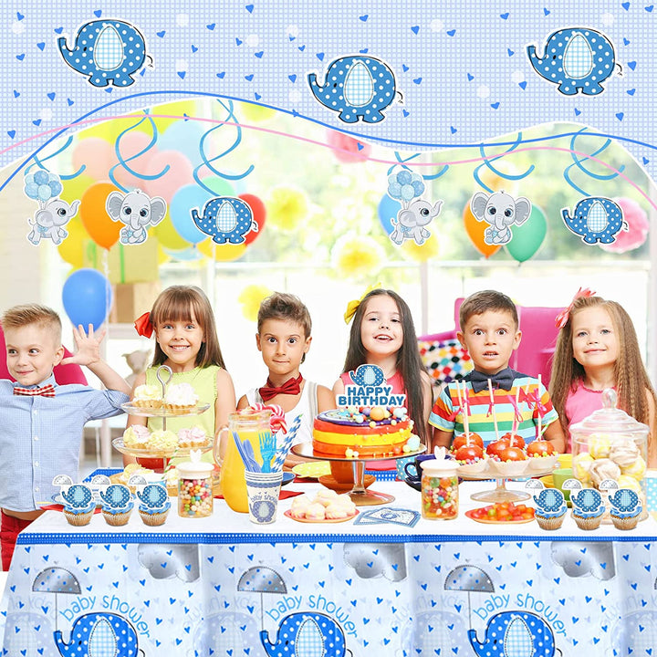 Blue Elephant Party Supplies- Blue Elephant Birthday Party Decorations, Includes 228pcs Decorations, Tableware, and Party Favors for 10 Guests Vewior