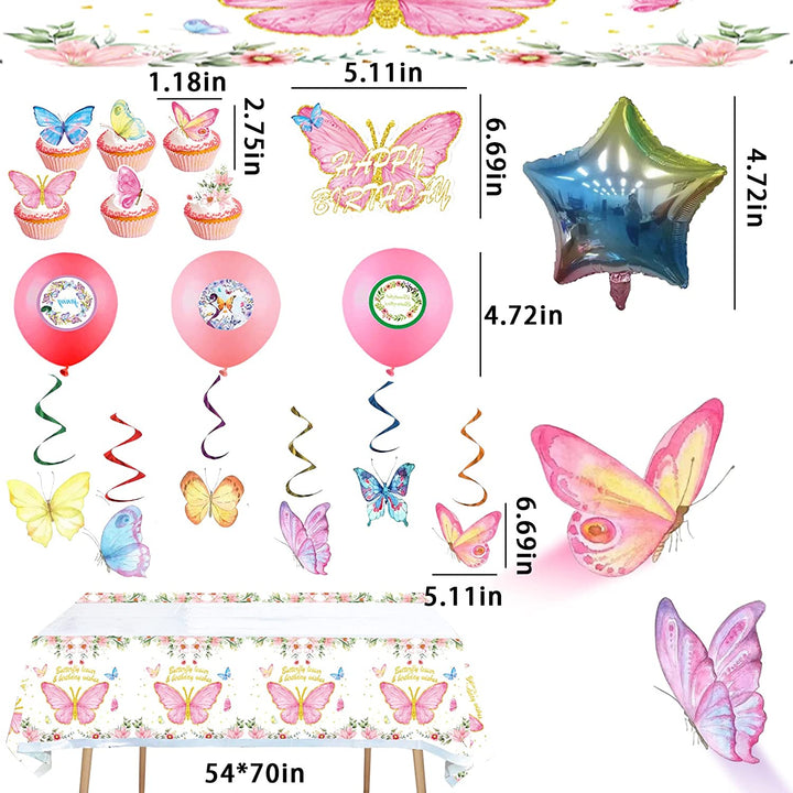 Butterfly Party Supplies for Girls- Butterfly Birthday Party Decorations, Includes 186pcs Decorations, Tableware, and Party Favors for 10 Guests Vewior
