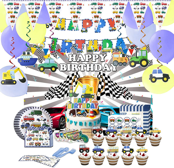 Construction Vehicles Party Supplies- Construction Vehicles Birthday Party Decorations, Includes 168pcs Decorations, Tableware, and Party Favors for 10 Guests Vewior