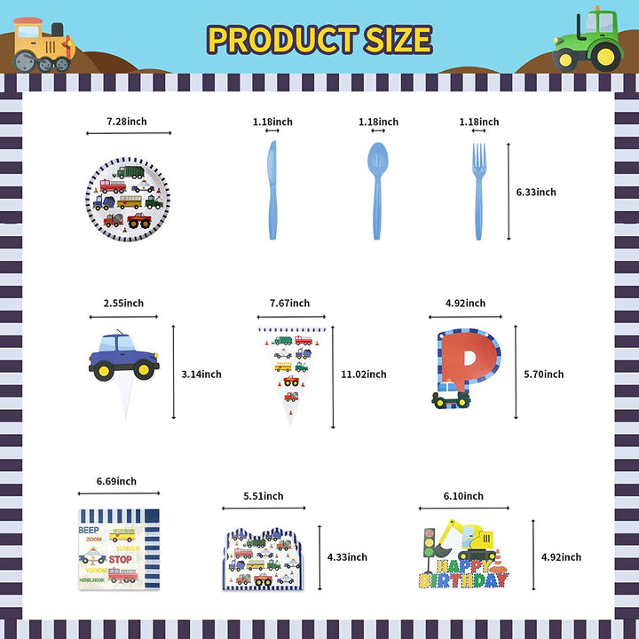 Construction Vehicles Party Supplies- Construction Vehicles Birthday Party Decorations, Includes 168pcs Decorations, Tableware, and Party Favors for 10 Guests Vewior