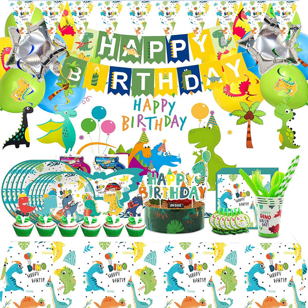 Dinosaur Party Supplies- Dinosaur Birthday Party Decorations, Includes 186pcs Decorations, Tableware, and Party Favors for 10 Guests Vewior