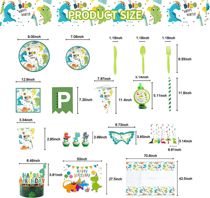 Dinosaur Party Supplies- Dinosaur Birthday Party Decorations, Includes 186pcs Decorations, Tableware, and Party Favors for 10 Guests Vewior