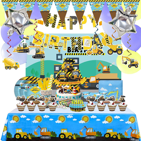 Excavators Party Supplies- Excavators Birthday Party Decorations, Includes 186pcs Decorations, Tableware, and Party Favors for 10 Guests Vewior