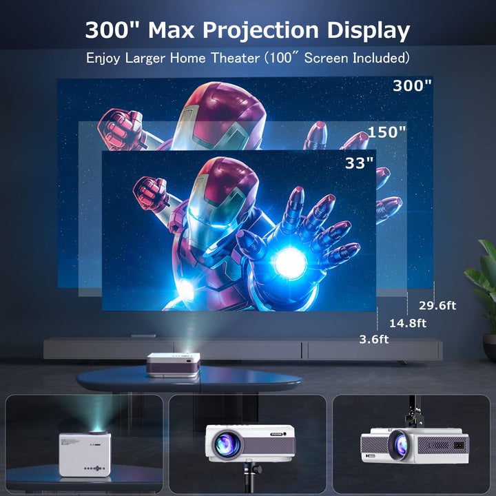 Projector with WiFi and Bluetooth, FUDONI 5G WiFi Native 1080P Outdoor Projector 10000L Support 4K, Portable Movie Projector with Screen and Max 300", for iOS/Android/Laptop/TV Stick/HDMI/USB/VGA/TF Fudonipower.com