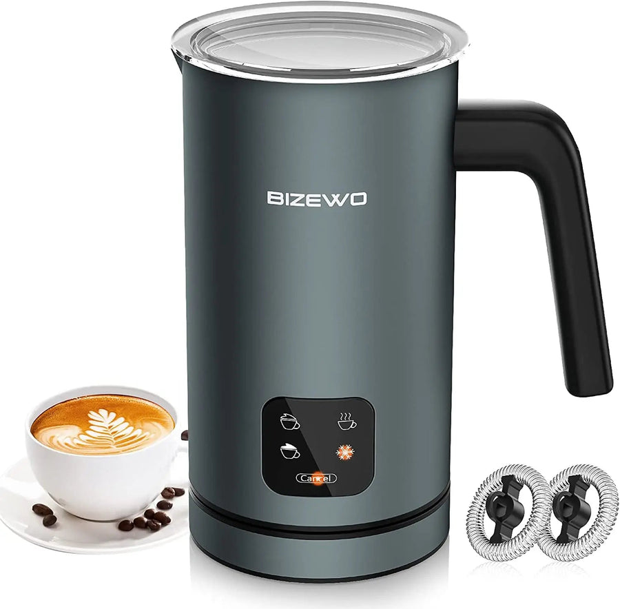 Frother for Coffee, Milk Frother, 4 IN 1 Automatic Warm and Cold Milk Foamer, BIZEWO Stainless Steel Milk Steamer for Latte, Cappuccinos, Macchiato, Hot Chocolate Milk with LED Touch Screen Panel BIZEWO