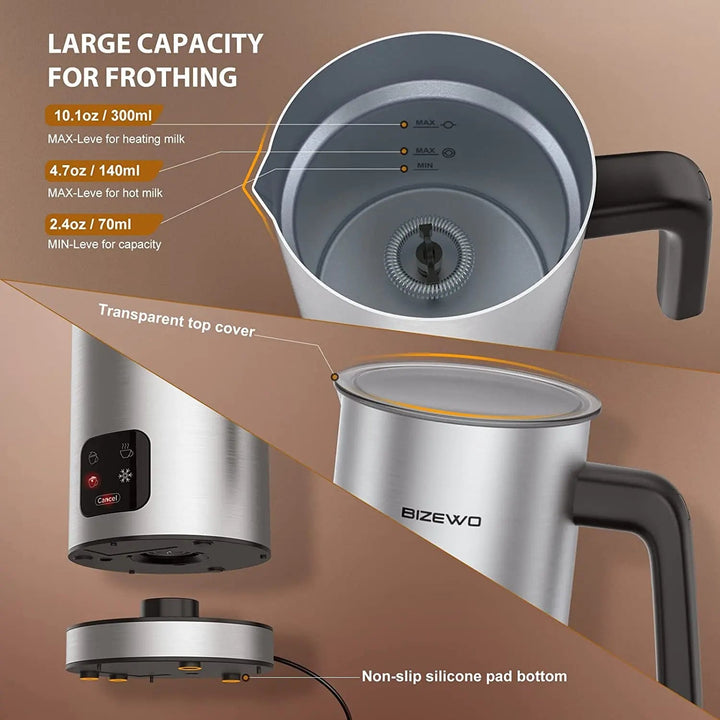Milk Frother and Steamer, Electric Milk Warmer with Touch Screen, BIZEWO 4 IN 1 Automatic Stainless Steel Steamer for Coffee , Latte, Hot Chocolates BIZEWO