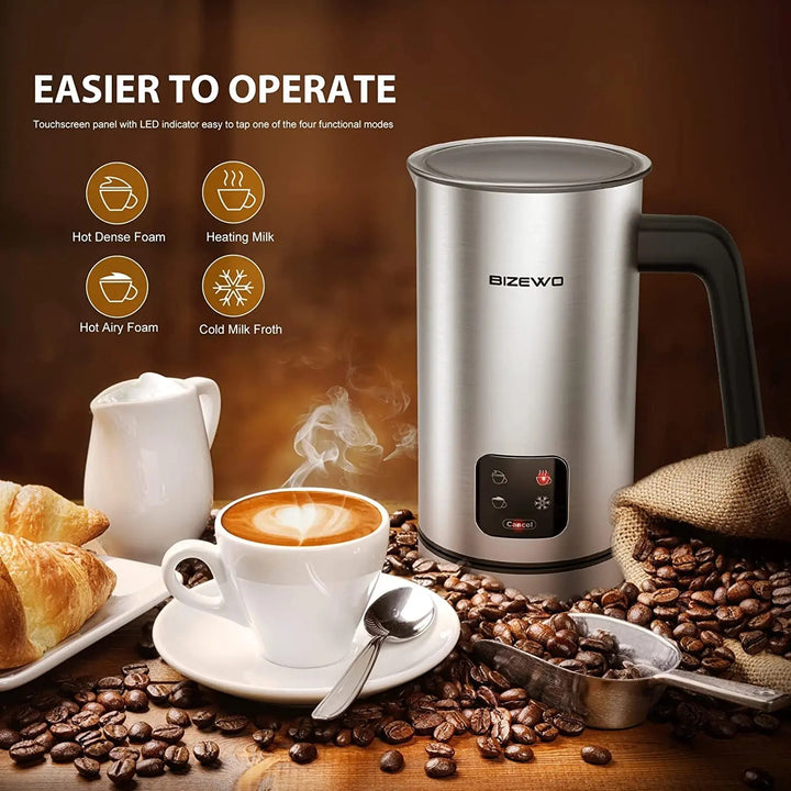 Milk Frother and Steamer, Electric Milk Warmer with Touch Screen, BIZEWO 4 IN 1 Automatic Stainless Steel Steamer for Coffee , Latte, Hot Chocolates BIZEWO