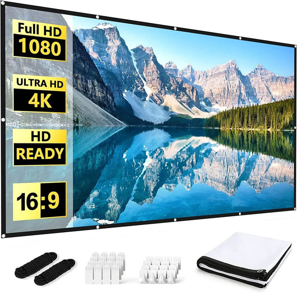 New Year Sale - Projector Screen 120 inch, FUDONI Outdoor Movie Screen 16:9 Foldable Washable Anti-Crease, Portable Projector Screen Outdoor Indoor Double Sided Projection Screen for Home Theater Camping Party Office FUDONI