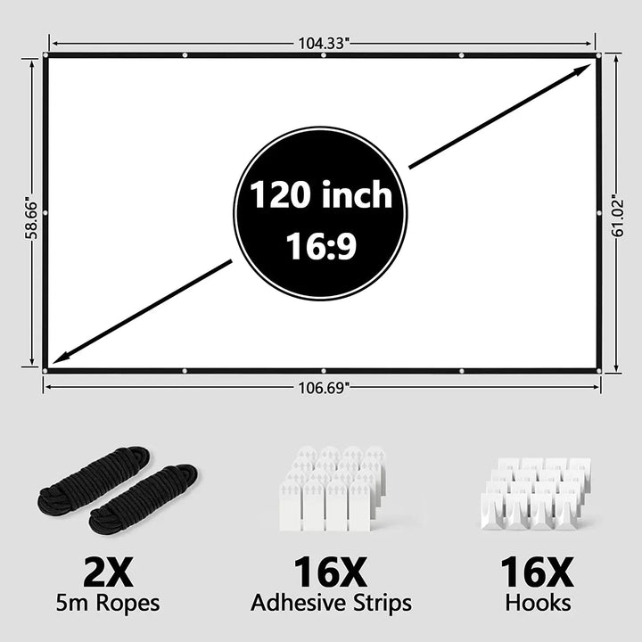 New Year Sale - Projector Screen 120 inch, FUDONI Outdoor Movie Screen 16:9 Foldable Washable Anti-Crease, Portable Projector Screen Outdoor Indoor Double Sided Projection Screen for Home Theater Camping Party Office FUDONI