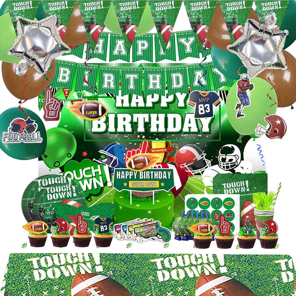 Rugby Party Supplies- Rugby Birthday Party Decorations, Includes 186pcs Decorations, Tableware, and Party Favors for 10 Guests Vewior
