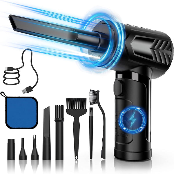 SOPYOU Compressed Air Duster - 110000RPM Electric Air Duster with LED Light 12pcs Cordless Air Duster 7600mAh Air Blower
