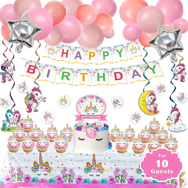 Unicorn Party Supplies for Girls- Unicorn Birthday Party Decorations, Includes 186pcs Decorations, Tableware, and Party Favors for 10 Guests Vewior