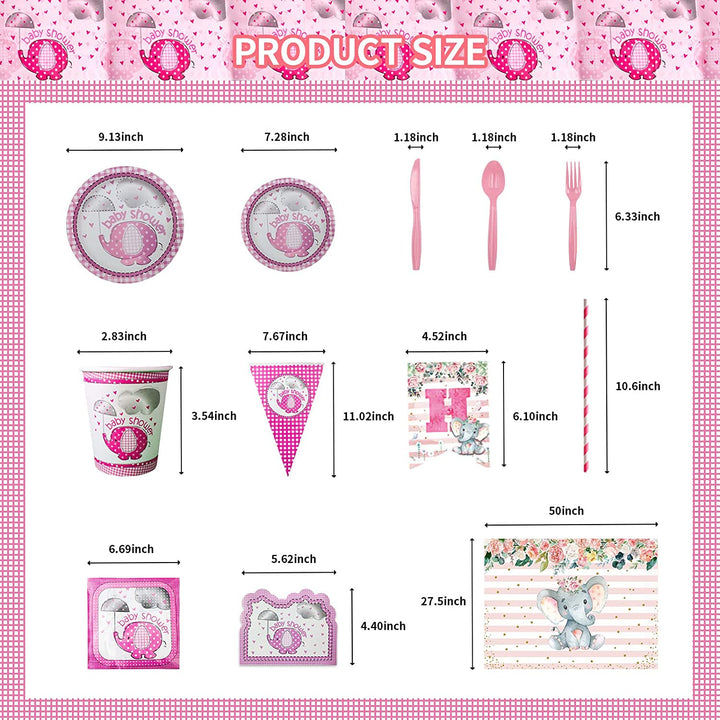VEWIOR Pink Elephant Party Supplies for Girls- Pink Elephant Birthday Party Decorations, Includes 228pcs Decorations, Tableware, and Party Favors for 10 Guests Vewior